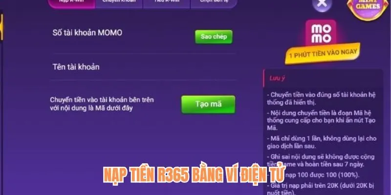 Nạp tiền R365 qua ví điện tử